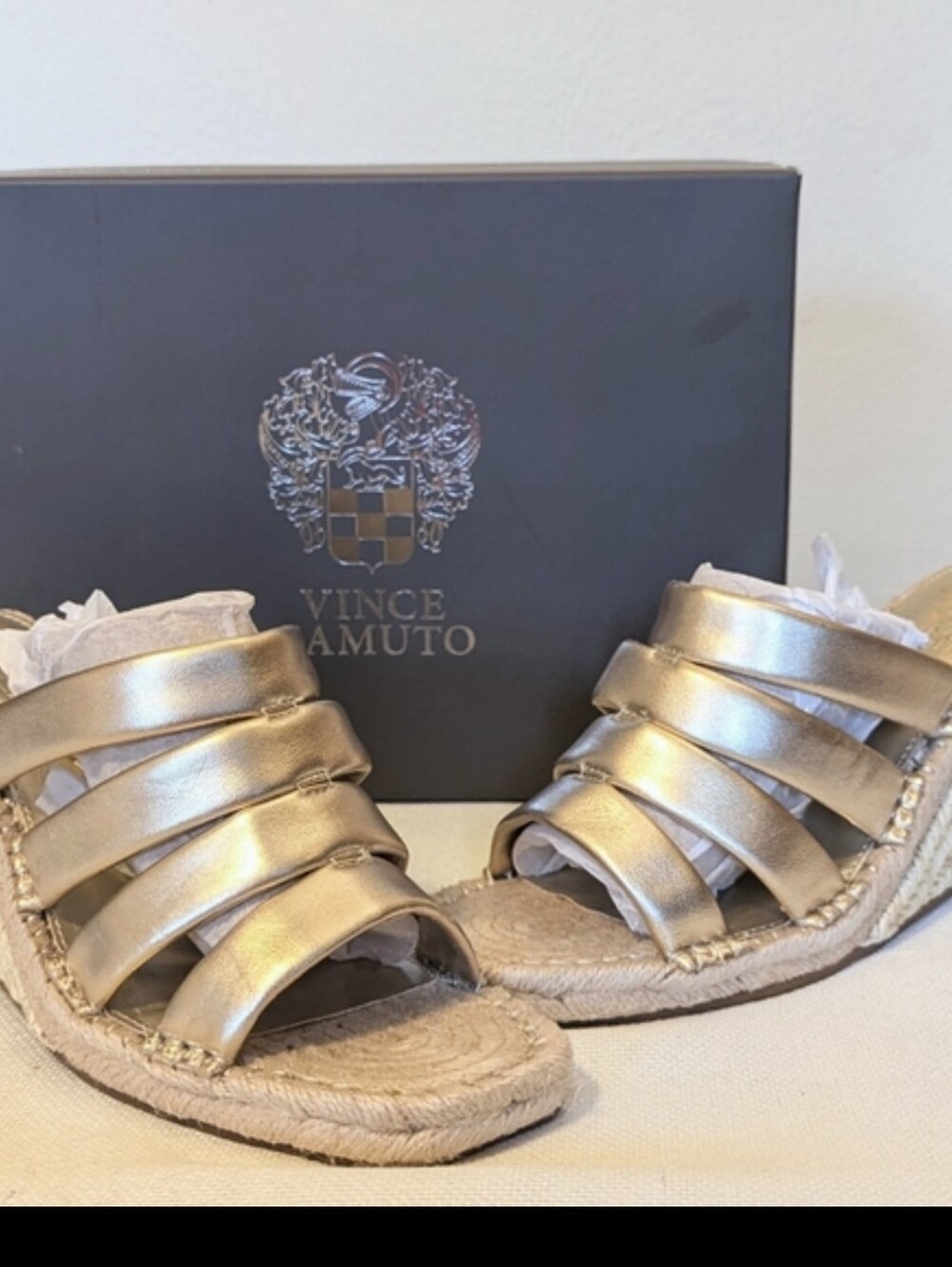 Vince Camuto Metallic Gold Espadrille Slide Sandals - Picture 1 of 9